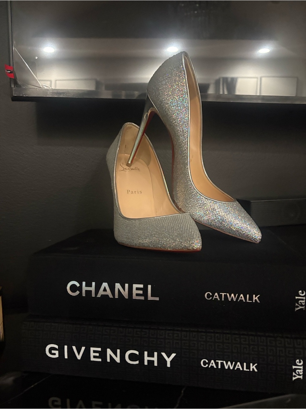 Christian Louboutin Silver Holographic Pointed-Toe Stilettos